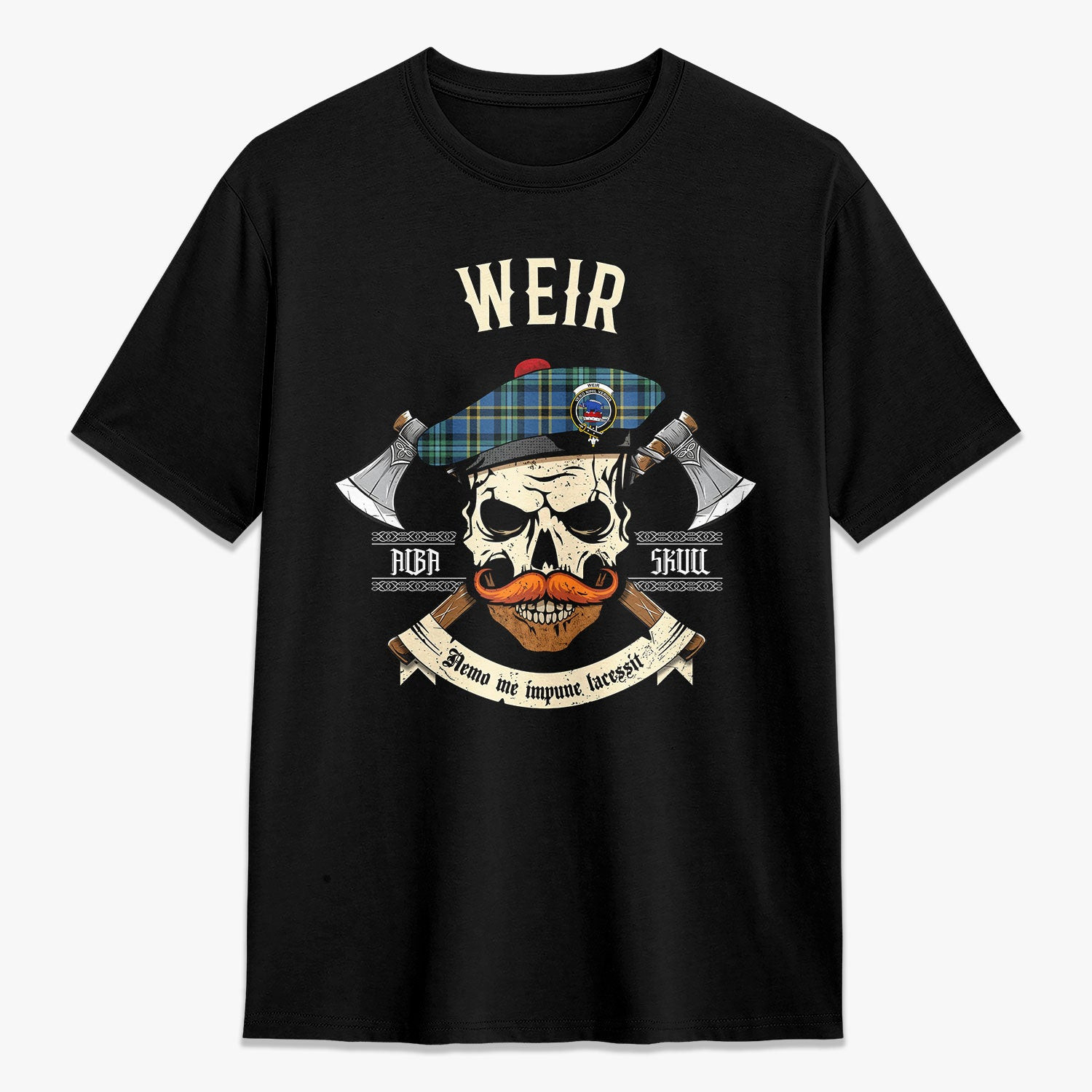 ScotsTee Shop Scottish Weir Ancient Crest Tartan T-shirt Alba Skull Style