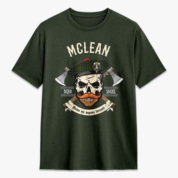 ScotsTee Shop Scottish McLean Hunting Crest Tartan T-shirt Alba Skull Style