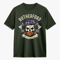 ScotsTee Shop Scottish Rutherford Crest Tartan T-shirt Alba Skull Style