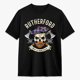 ScotsTee Shop Scottish Rutherford Crest Tartan T-shirt Alba Skull Style