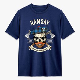 ScotsTee Shop Scottish Ramsay Blue Ancient Crest Tartan T-shirt Alba Skull Style