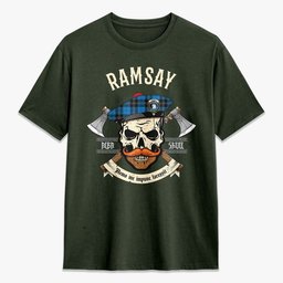 ScotsTee Shop Scottish Ramsay Blue Ancient Crest Tartan T-shirt Alba Skull Style
