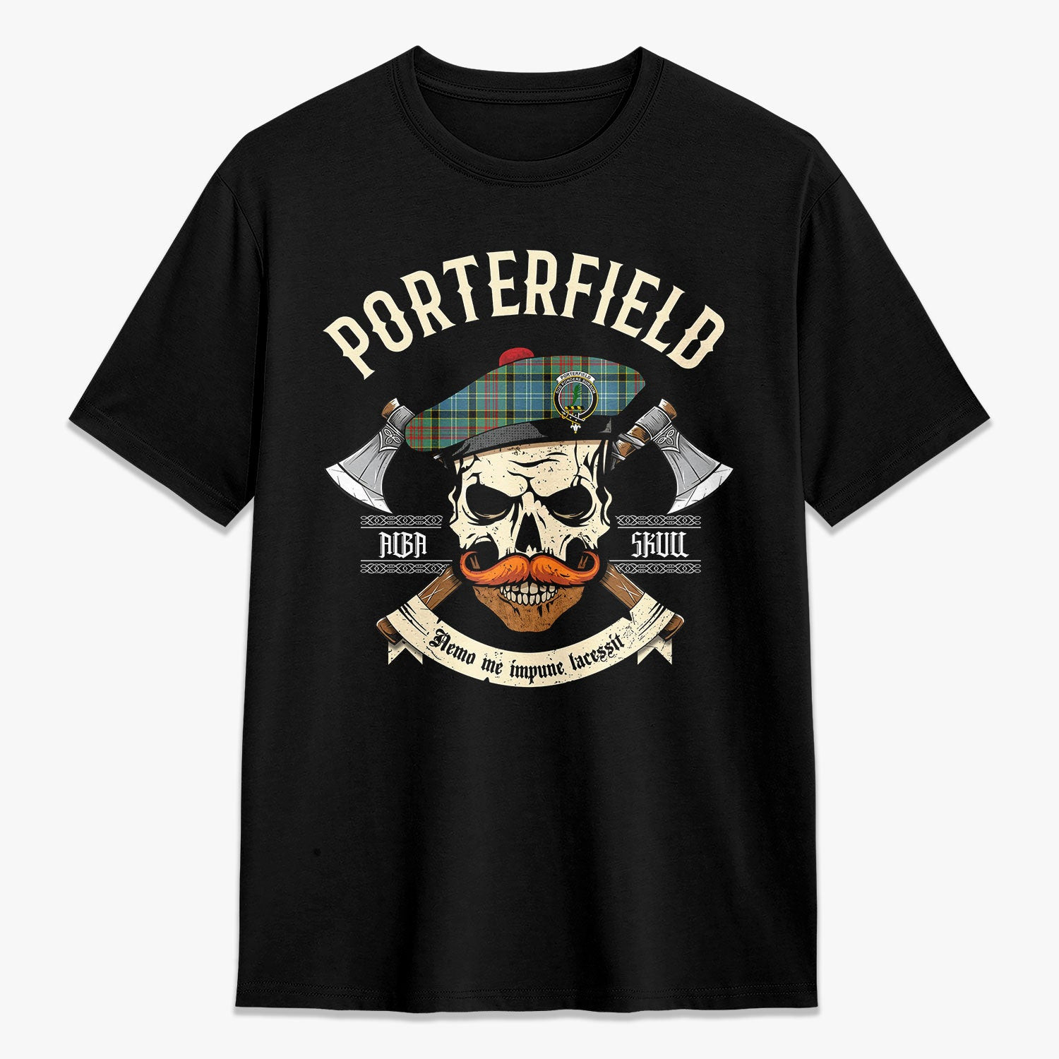 ScotsTee Shop Scottish Porterfield Crest Tartan T-shirt Alba Skull Style