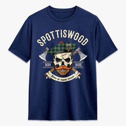 ScotsTee Shop Scottish Spottiswood Crest Tartan T-shirt Alba Skull Style