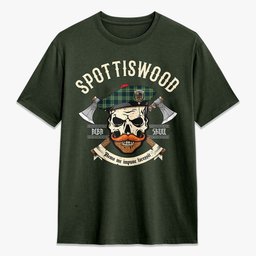 ScotsTee Shop Scottish Spottiswood Crest Tartan T-shirt Alba Skull Style