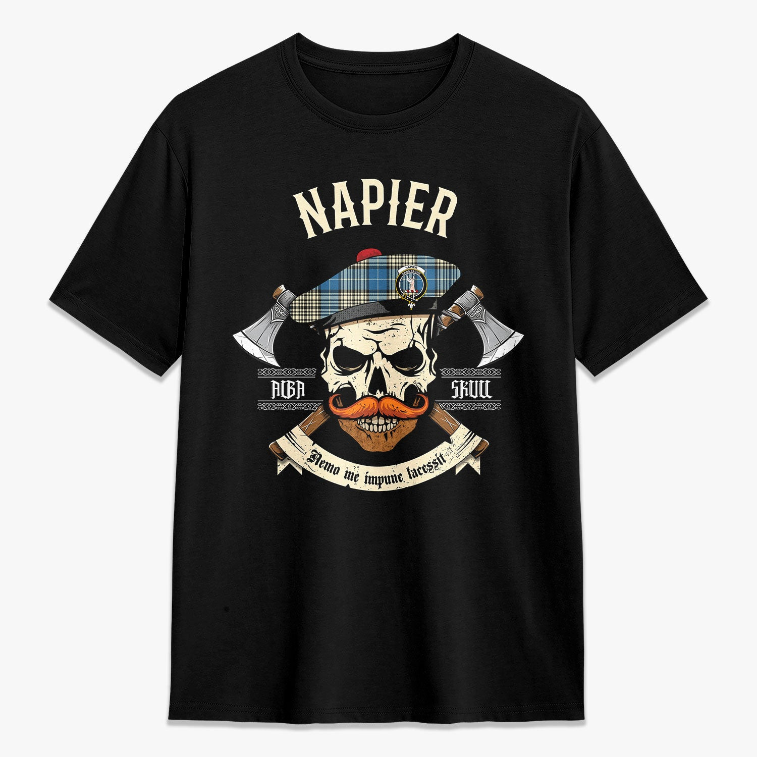 ScotsTee Shop Scottish Napier Ancient Crest Tartan T-shirt Alba Skull Style