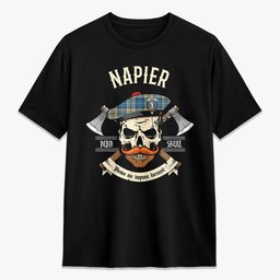 ScotsTee Shop Scottish Napier Ancient Crest Tartan T-shirt Alba Skull Style