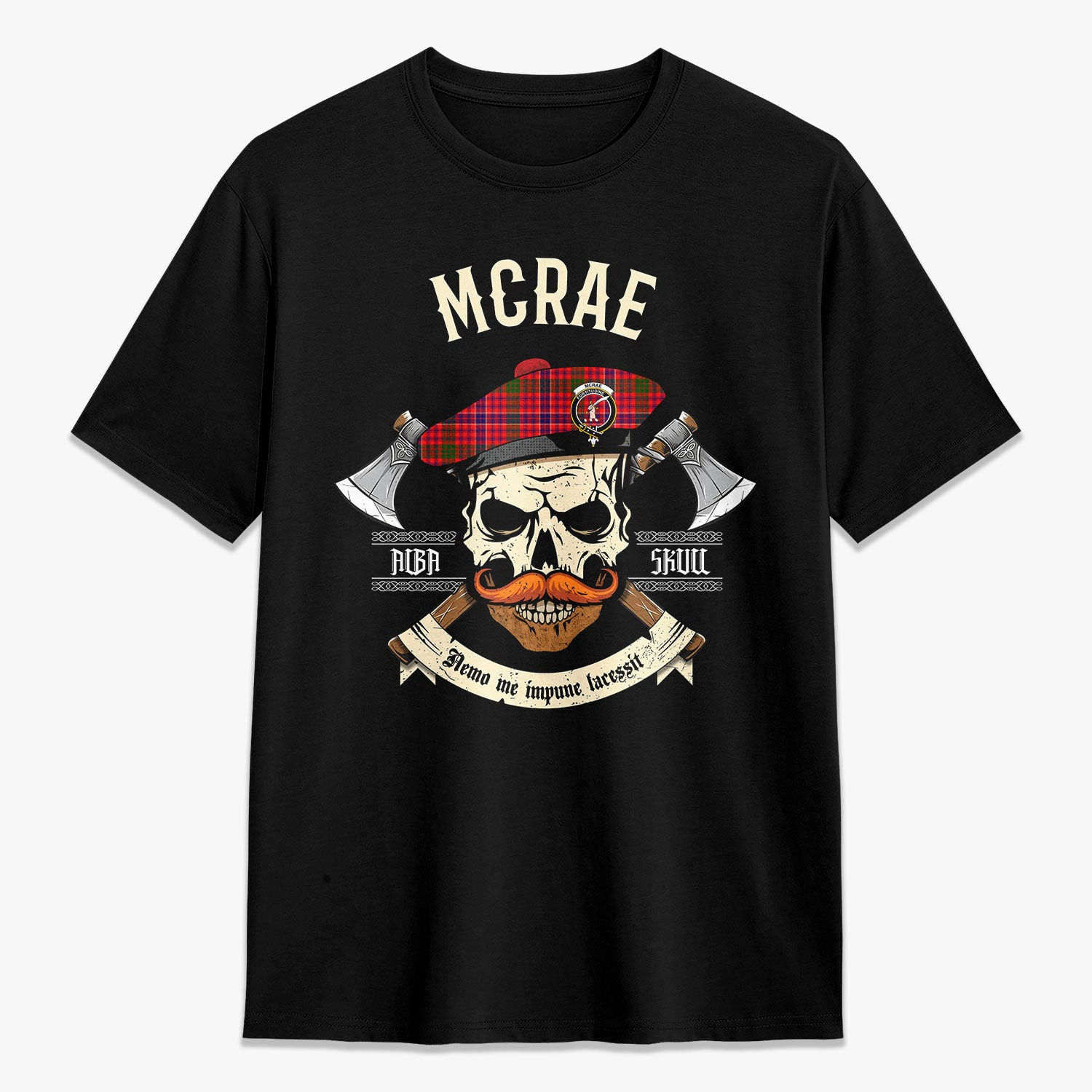 ScotsTee Shop Scottish McRae Modern Crest Tartan T-shirt Alba Skull Style