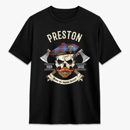 ScotsTee Shop Scottish Preston Crest Tartan T-shirt Alba Skull Style