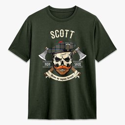 ScotsTee Shop Scottish Scott Green Modern Crest Tartan T-shirt Alba Skull Style