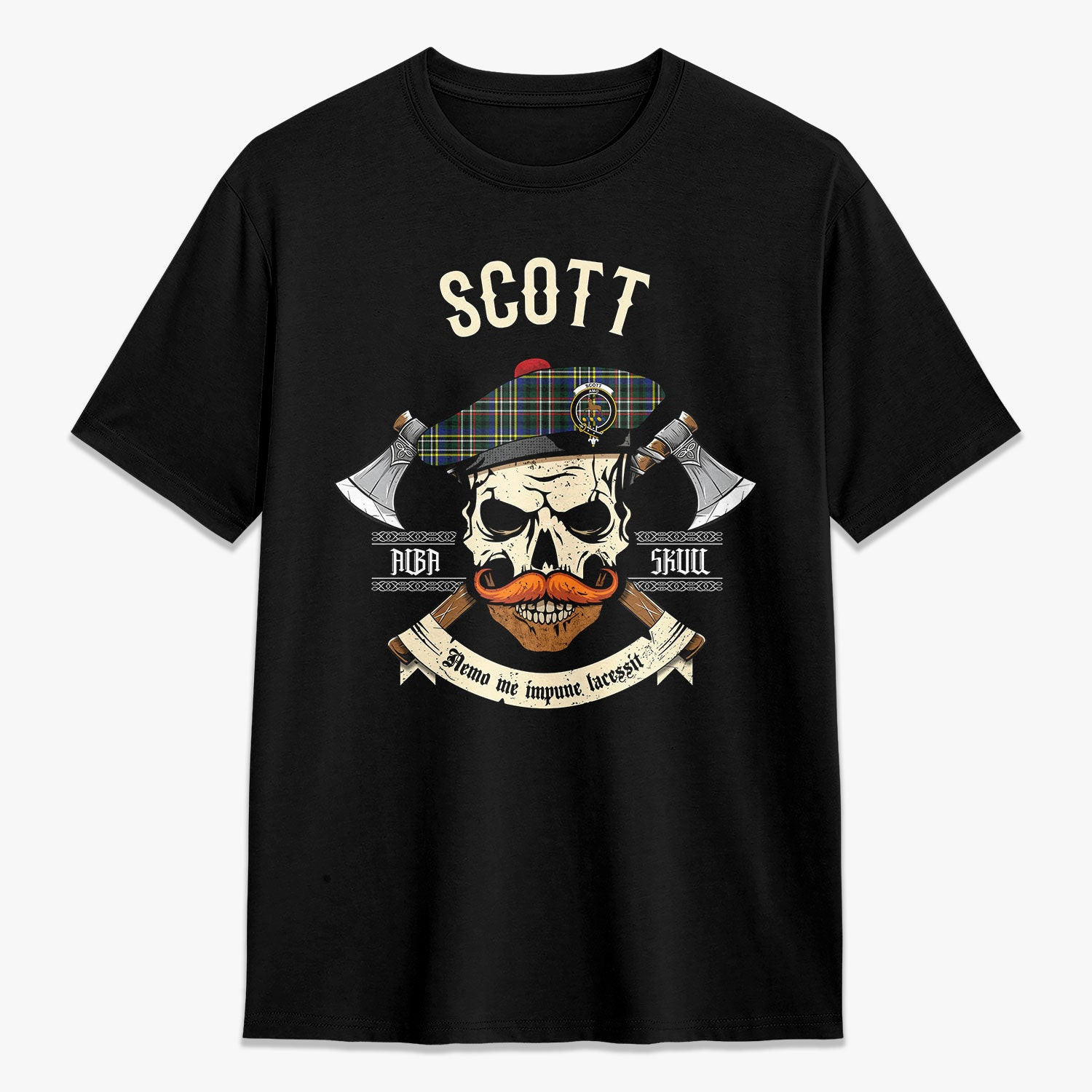 ScotsTee Shop Scottish Scott Green Modern Crest Tartan T-shirt Alba Skull Style