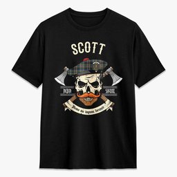 ScotsTee Shop Scottish Scott Green Modern Crest Tartan T-shirt Alba Skull Style