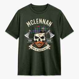ScotsTee Shop Scottish McLennan Ancient Crest Tartan T-shirt Alba Skull Style
