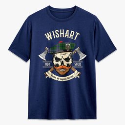 ScotsTee Shop Scottish Wishart Hunting Crest Tartan T-shirt Alba Skull Style