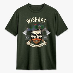 ScotsTee Shop Scottish Wishart Hunting Crest Tartan T-shirt Alba Skull Style