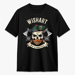 ScotsTee Shop Scottish Wishart Hunting Crest Tartan T-shirt Alba Skull Style