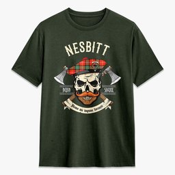 ScotsTee Shop Scottish Nesbitt Ancient Crest Tartan T-shirt Alba Skull Style