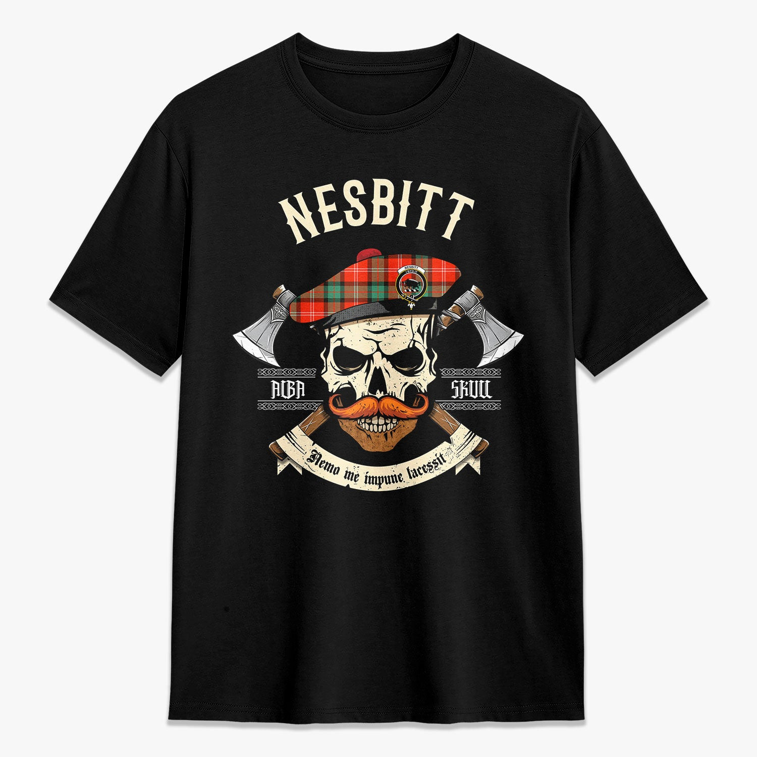 ScotsTee Shop Scottish Nesbitt Ancient Crest Tartan T-shirt Alba Skull Style