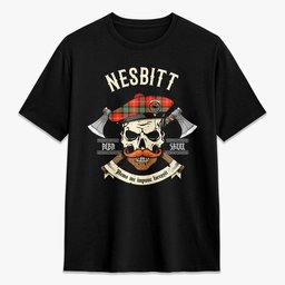 ScotsTee Shop Scottish Nesbitt Ancient Crest Tartan T-shirt Alba Skull Style