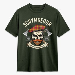 ScotsTee Shop Scottish Scrymgeour Crest Tartan T-shirt Alba Skull Style
