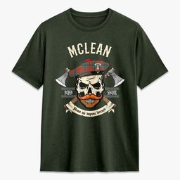ScotsTee Shop Scottish McLean of Duart Ancient Crest Tartan T-shirt Alba Skull Style