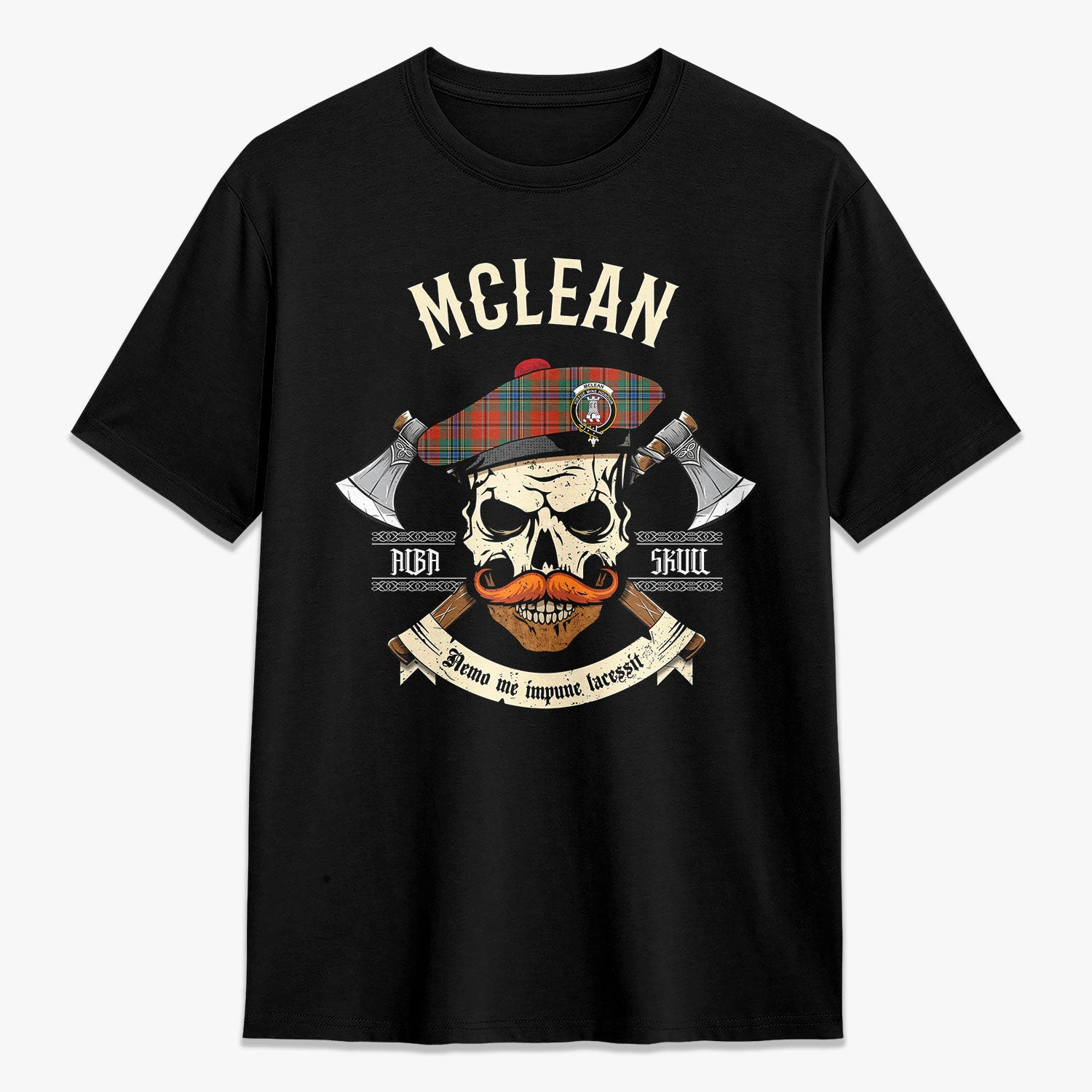 ScotsTee Shop Scottish McLean of Duart Ancient Crest Tartan T-shirt Alba Skull Style