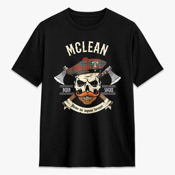 ScotsTee Shop Scottish McLean of Duart Ancient Crest Tartan T-shirt Alba Skull Style