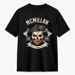 ScotsTee Shop Scottish McMillan Hunting Modern Crest Tartan T-shirt Alba Skull Style