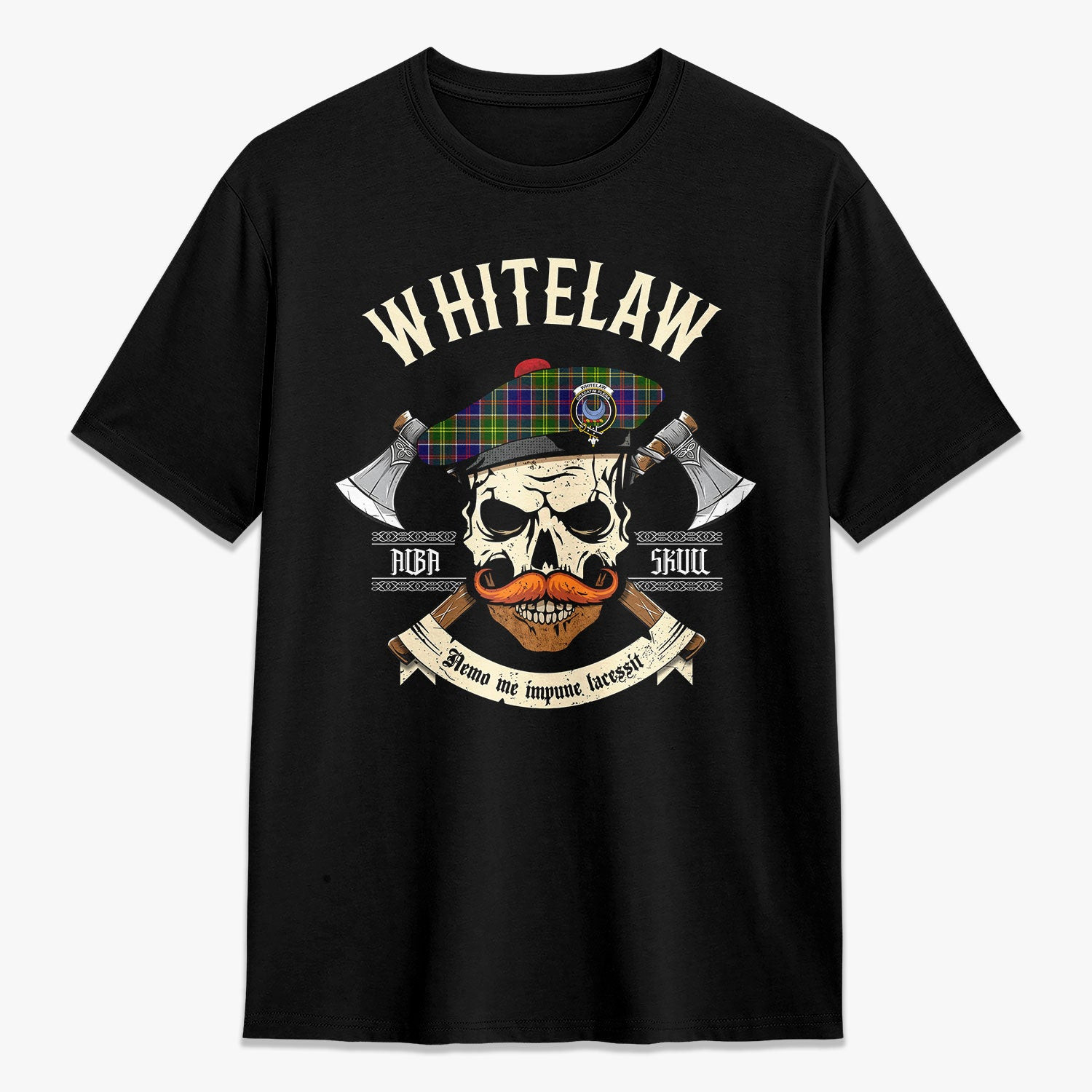ScotsTee Shop Scottish Whitelaw Crest Tartan T-shirt Alba Skull Style