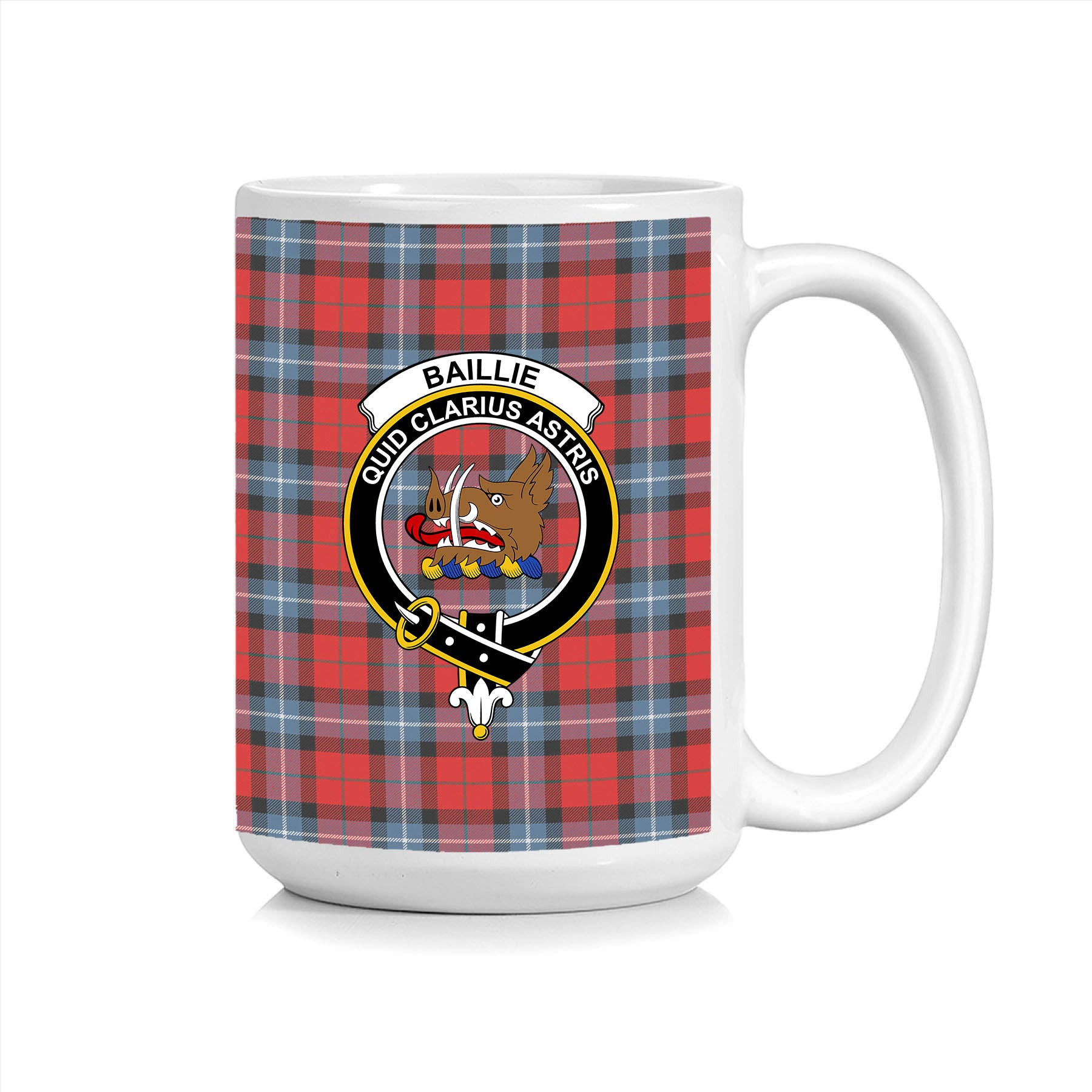 ScosTee Shop Scottish Baillie of Polkemmet Red Modern Crest Tartan Ceramic Mug