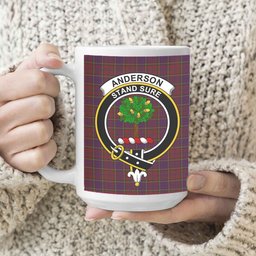 ScosTee Shop Scottish Anderson of Kinnedear Red Crest Tartan Ceramic Mug
