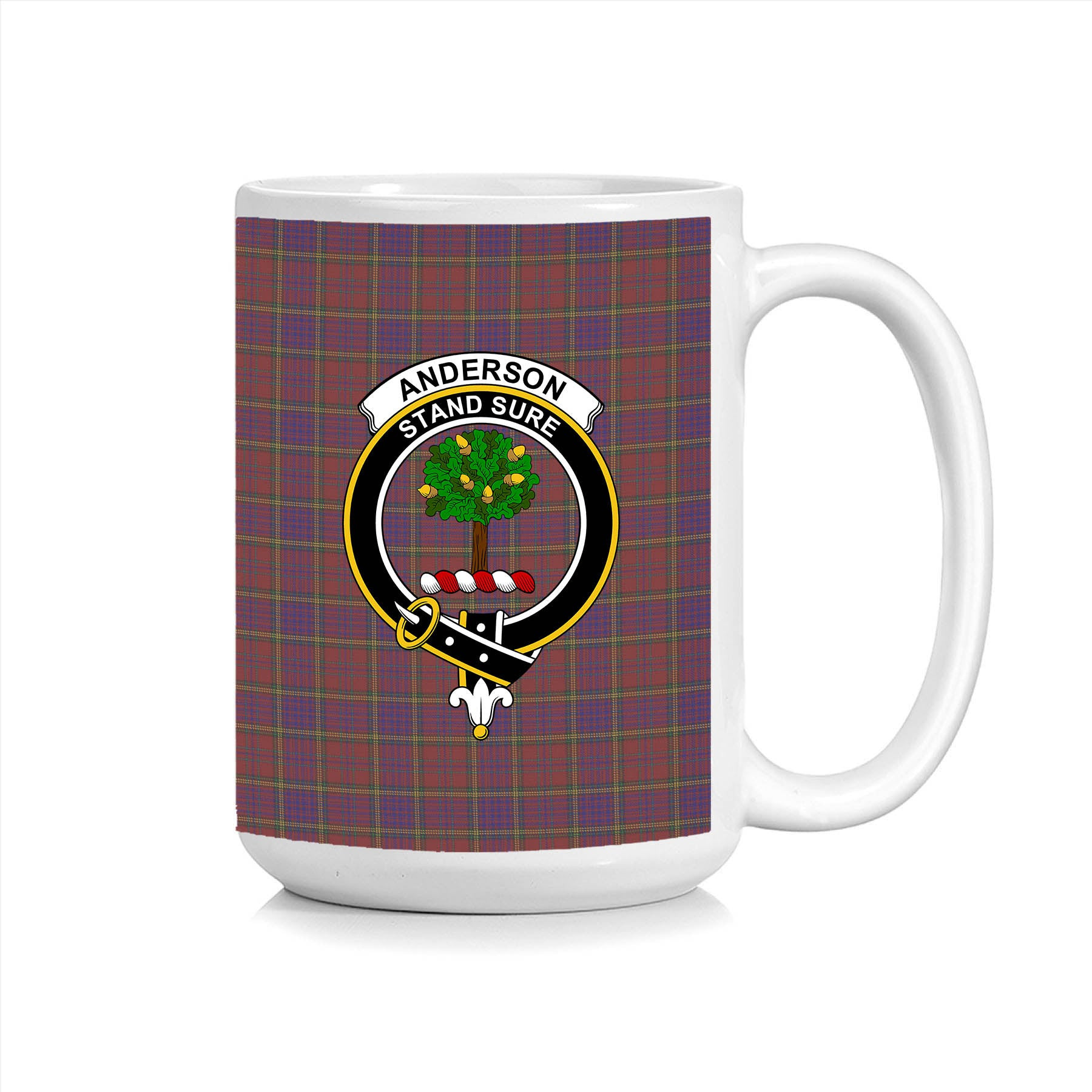 ScosTee Shop Scottish Anderson of Kinnedear Red Crest Tartan Ceramic Mug