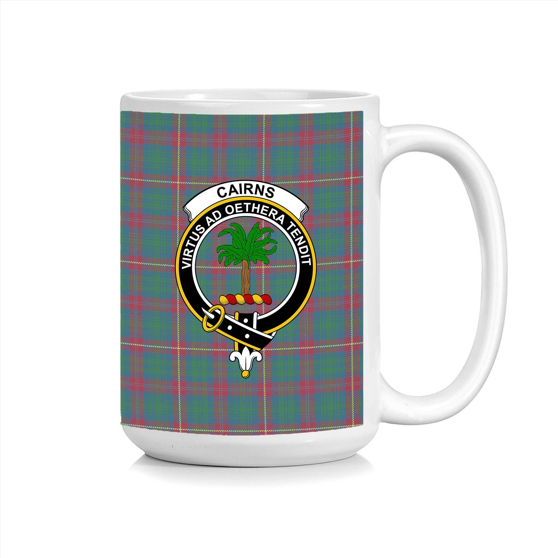 ScosTee Shop Scottish Cairns of Finavon Ancient Crest Tartan Ceramic Mug