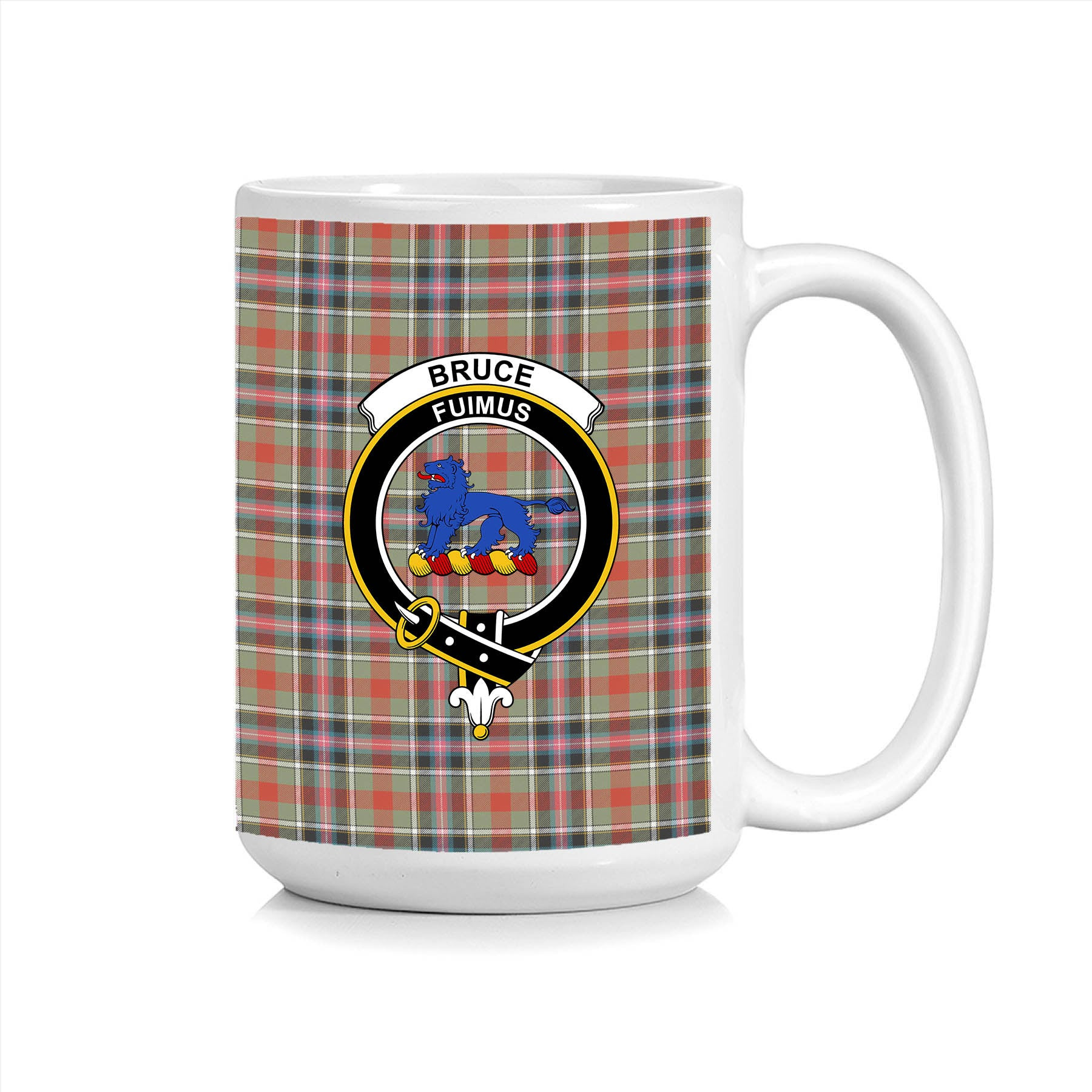 ScosTee Shop Scottish Bruce of Kinnaird Ancient Crest Tartan Ceramic Mug