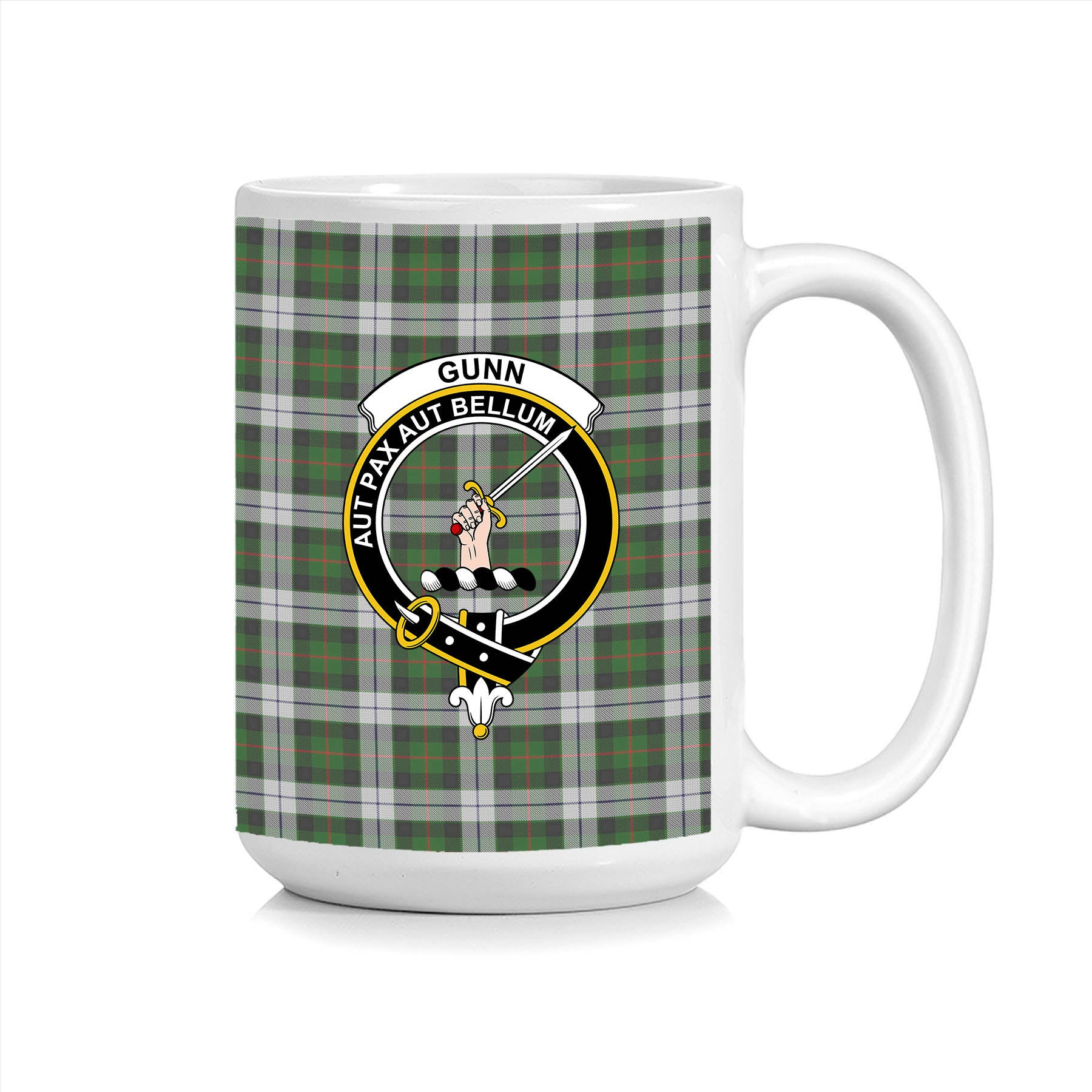ScosTee Shop Scottish Gunn Mrs Jane of Kirkhill House Wick Crest Tartan Ceramic Mug