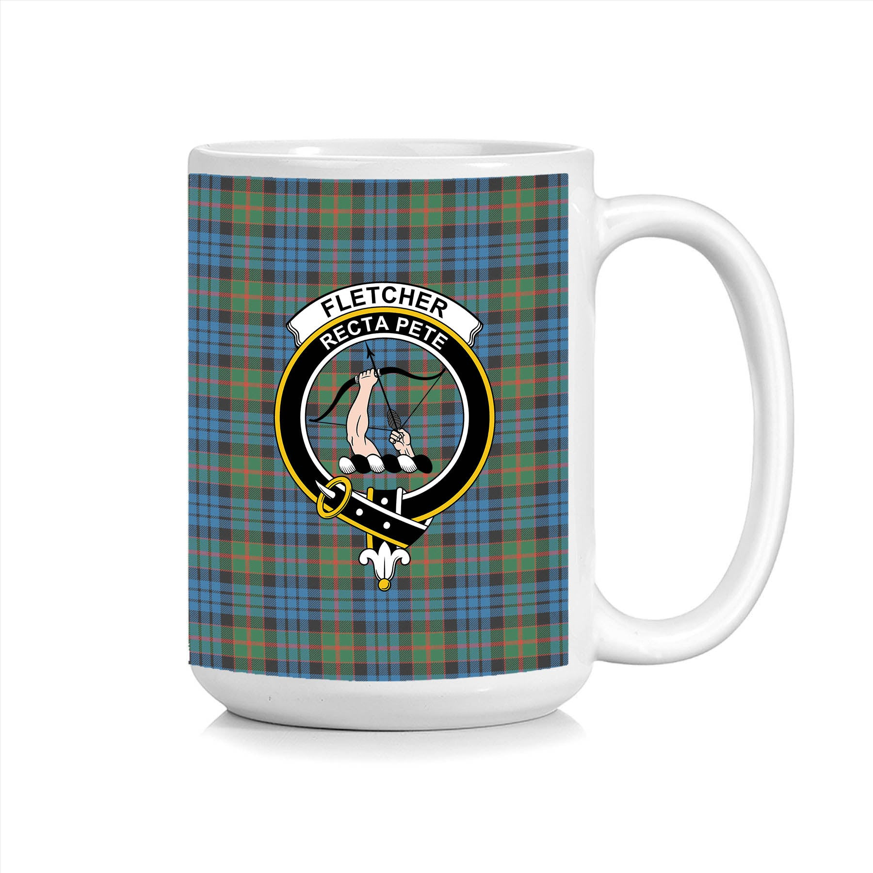 ScosTee Shop Scottish Fletcher of Dunans Ancient Crest Tartan Ceramic Mug