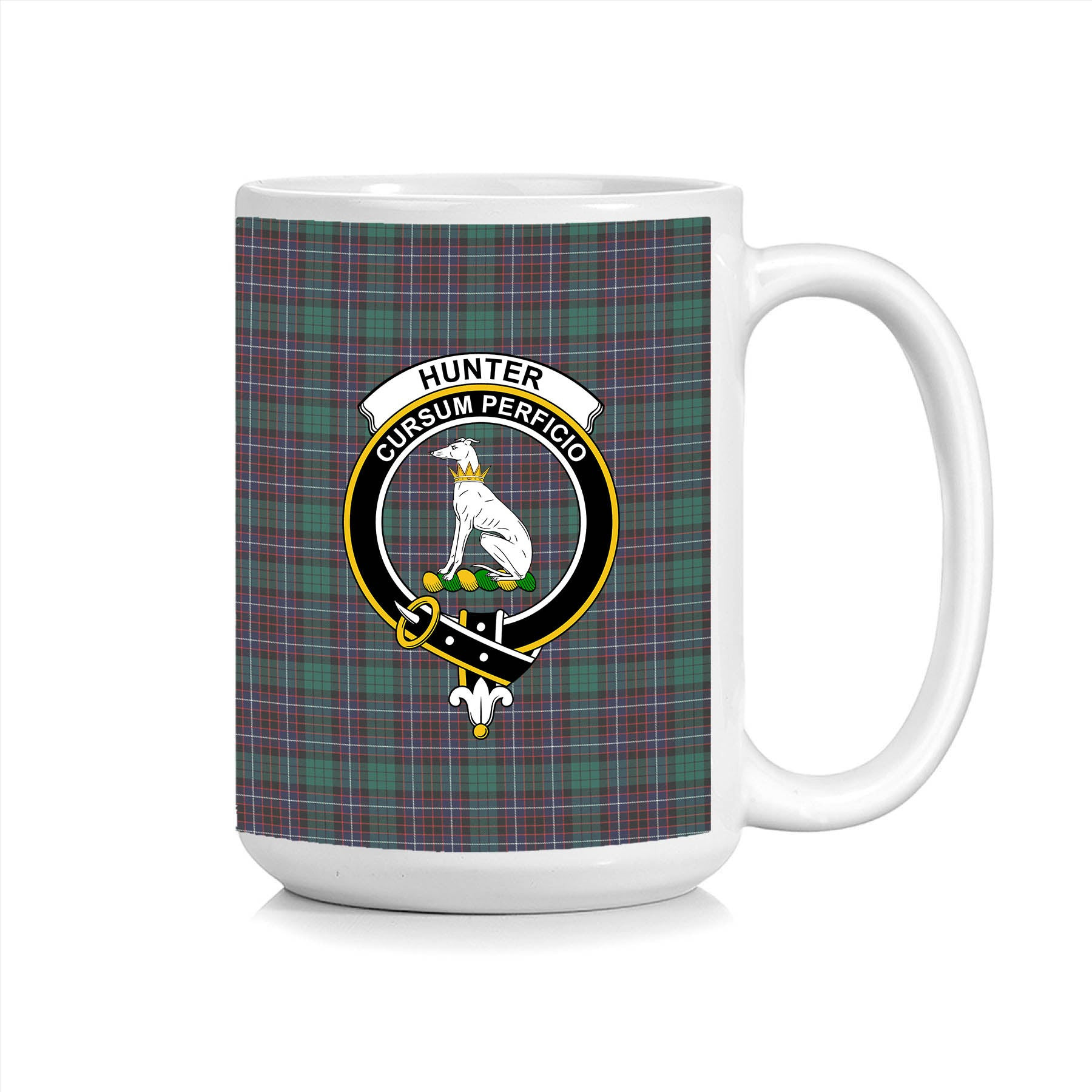 ScosTee Shop Scottish Hunter of Peebleshire Modern Crest Tartan Ceramic Mug