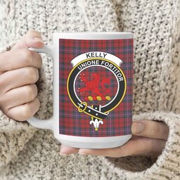 ScosTee Shop Scottish Kelly of Sleat Red Crest Tartan Ceramic Mug