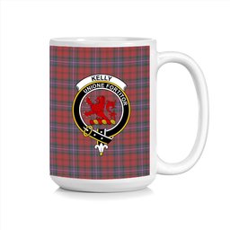 ScosTee Shop Scottish Kelly of Sleat Red Crest Tartan Ceramic Mug