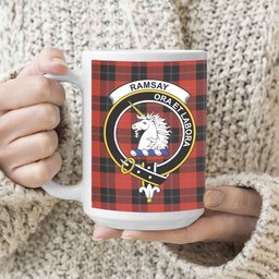 ScosTee Shop Scottish Ramsay of Dalhousie (Ramsay Red) Ancient Crest Tartan Ceramic Mug