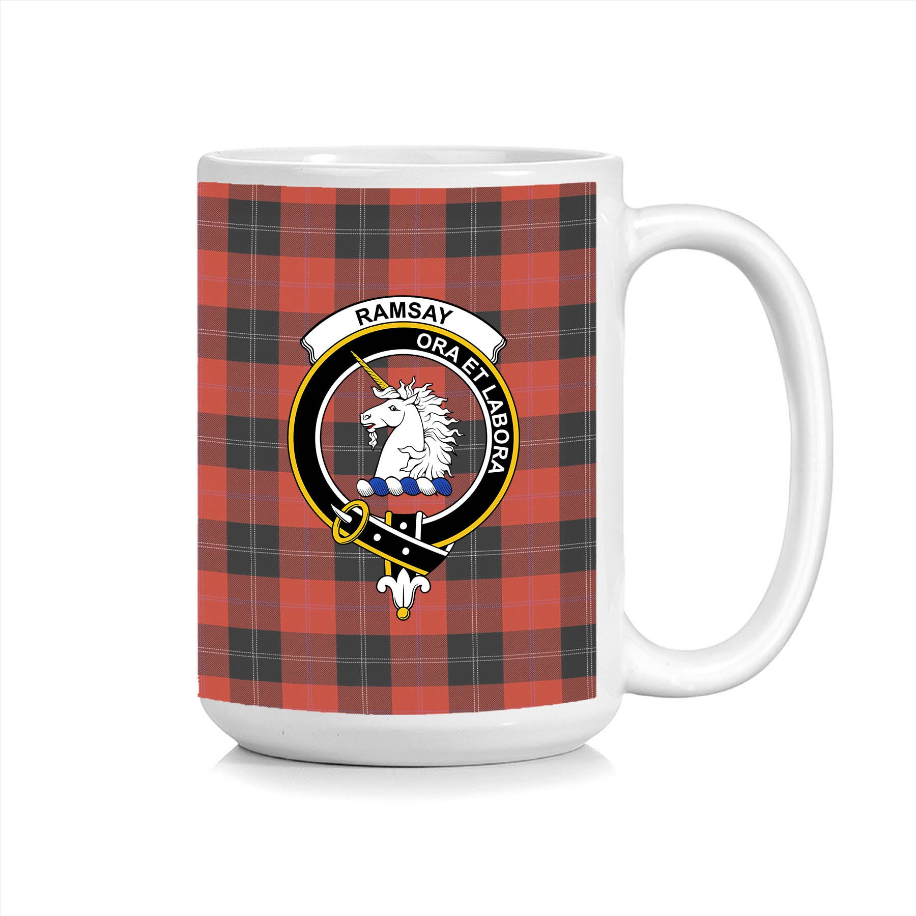 ScosTee Shop Scottish Ramsay of Dalhousie (Ramsay Red) Ancient Crest Tartan Ceramic Mug