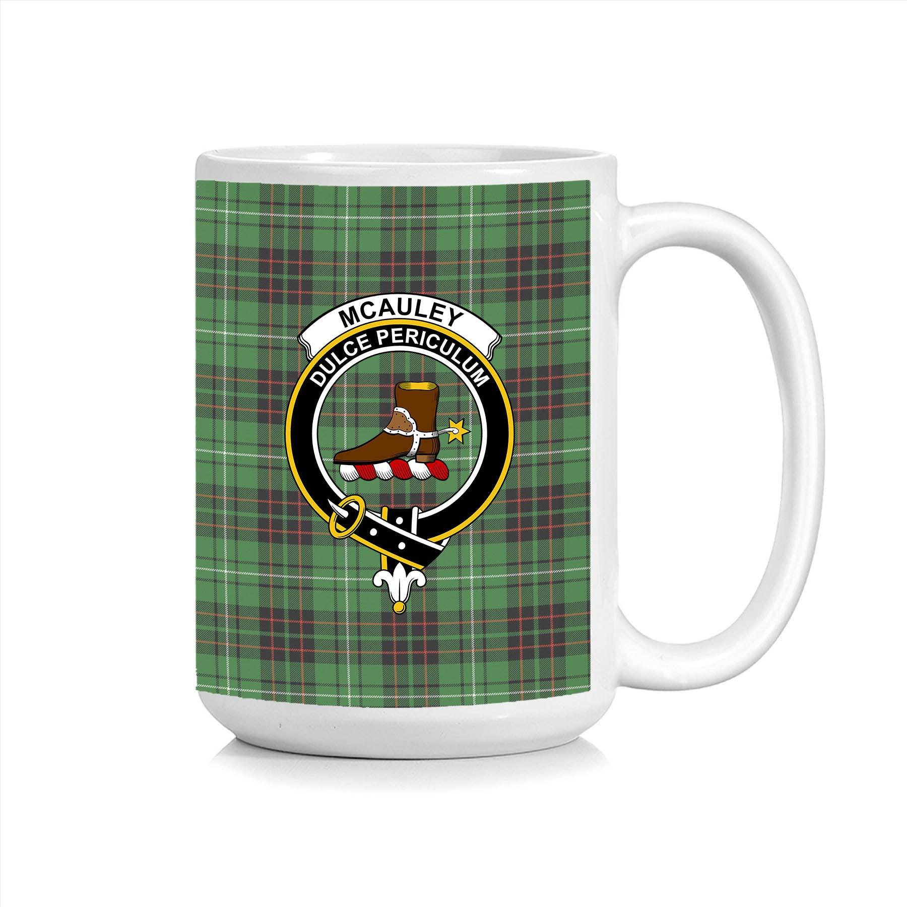 ScosTee Shop Scottish McAuley of Lewis Ancient Crest Tartan Ceramic Mug