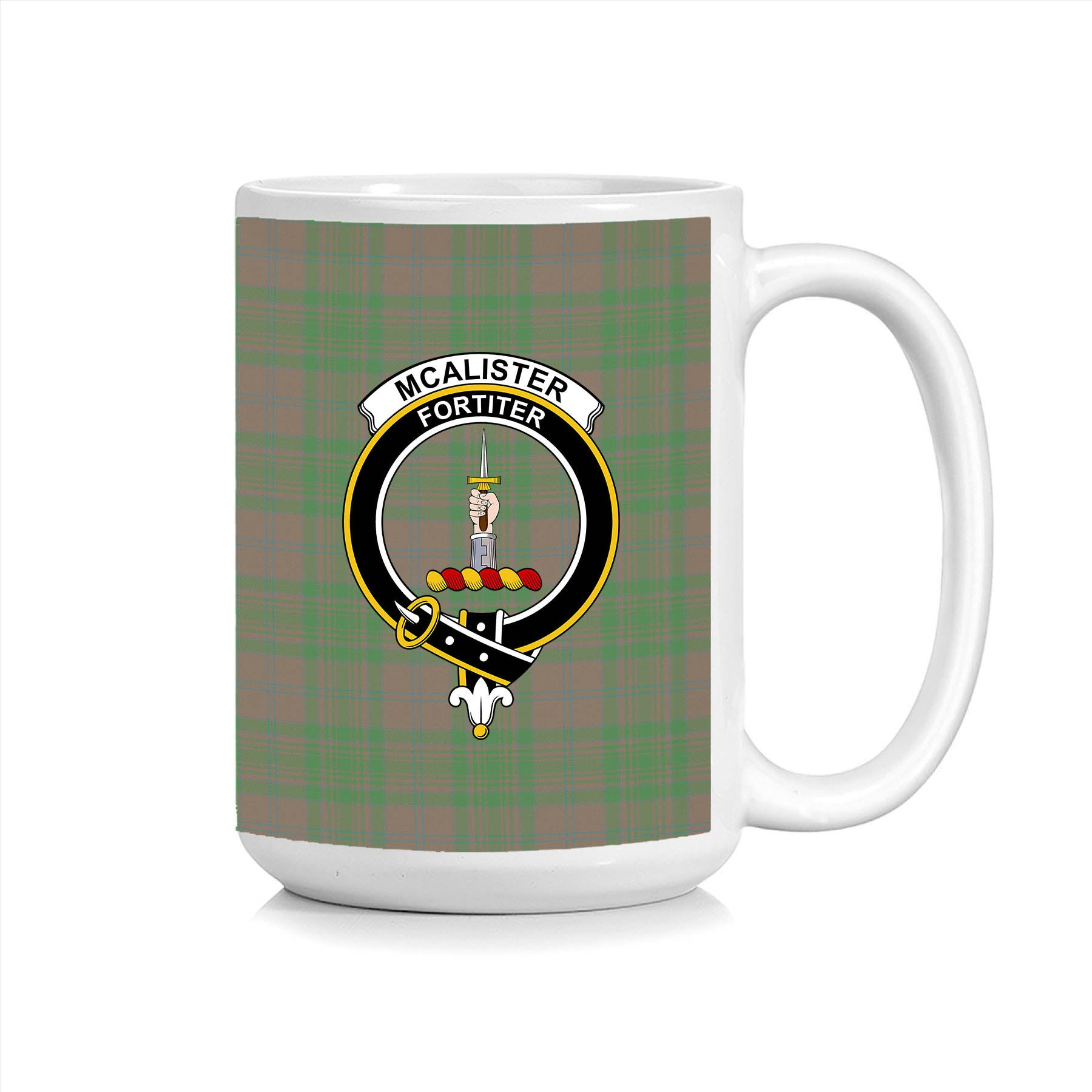 ScosTee Shop Scottish McAlister of Glenbarr Hunting Ancient Crest Tartan Ceramic Mug