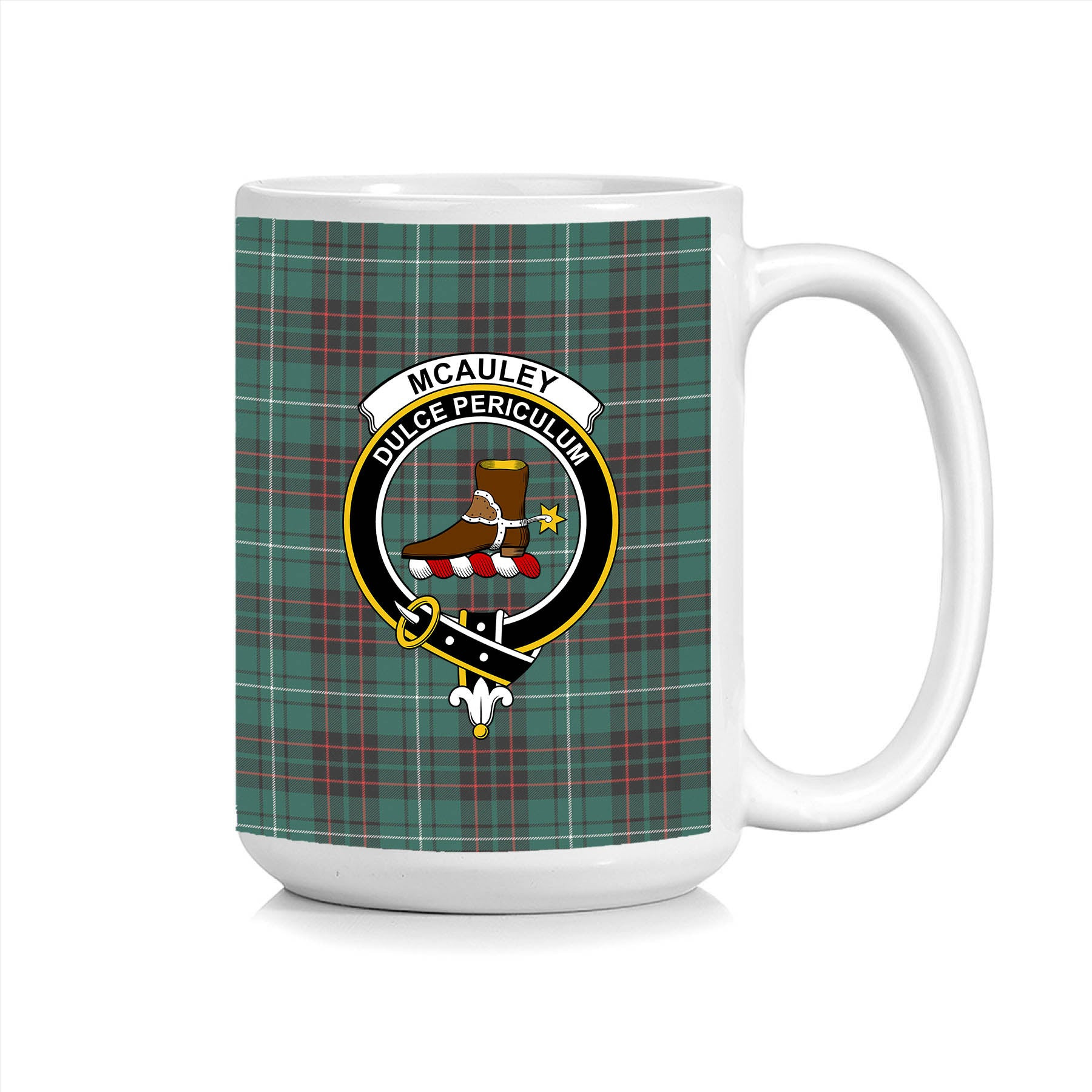 ScosTee Shop Scottish McAuley of Lewis Modern Crest Tartan Ceramic Mug