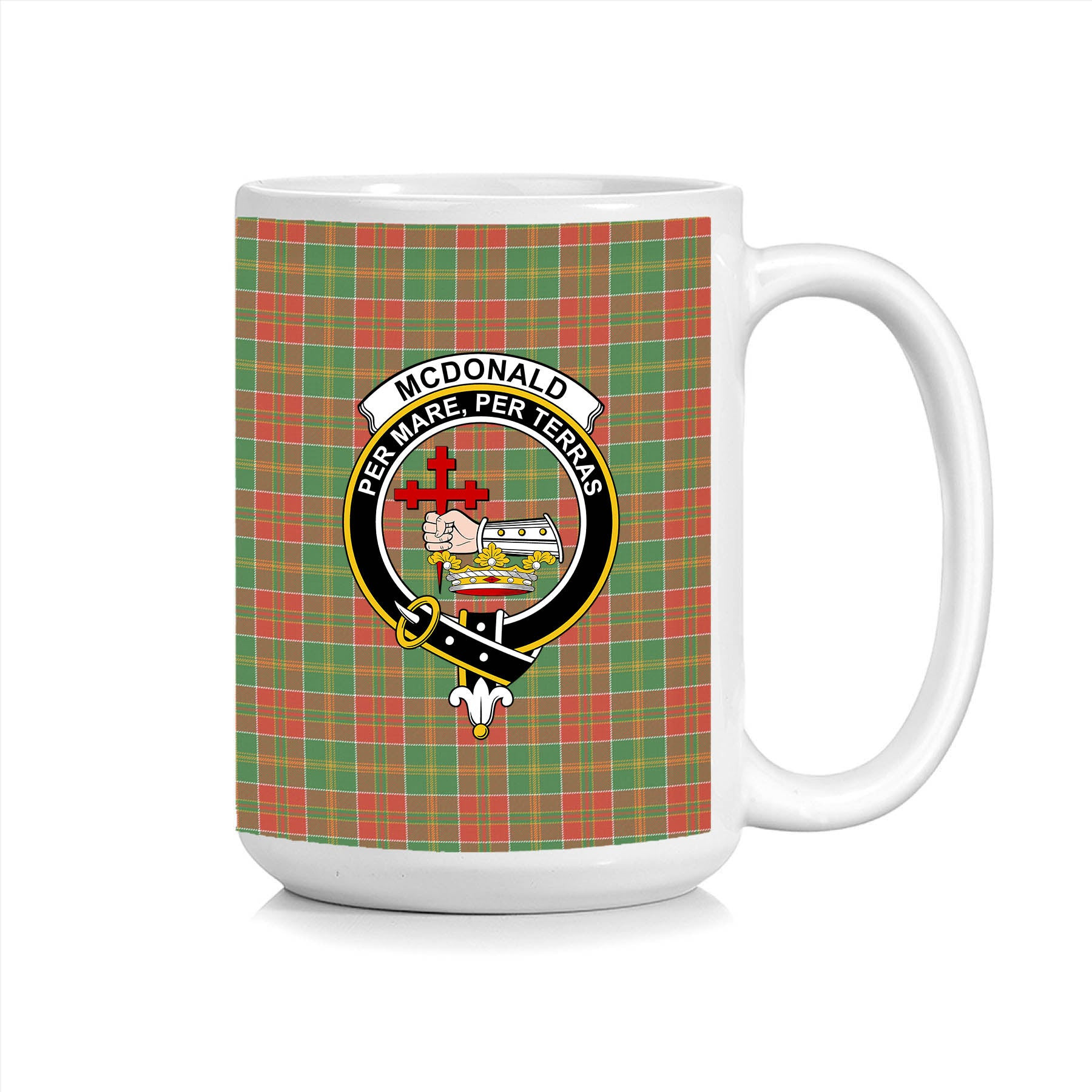 ScosTee Shop Scottish McDonald of Kingsburgh Ancient Crest Tartan Ceramic Mug