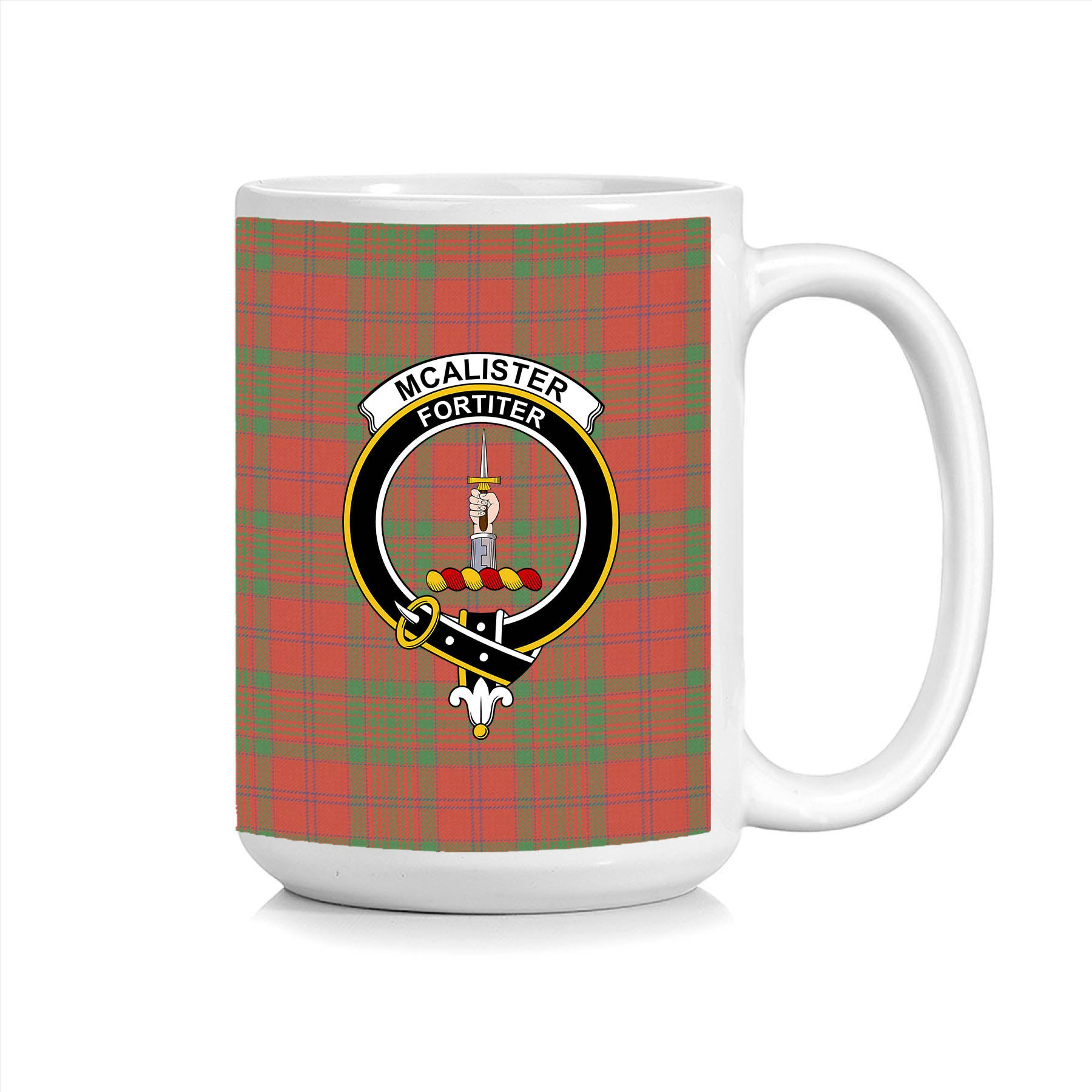 ScosTee Shop Scottish McAlister of Glenbarr Ancient Crest Tartan Ceramic Mug