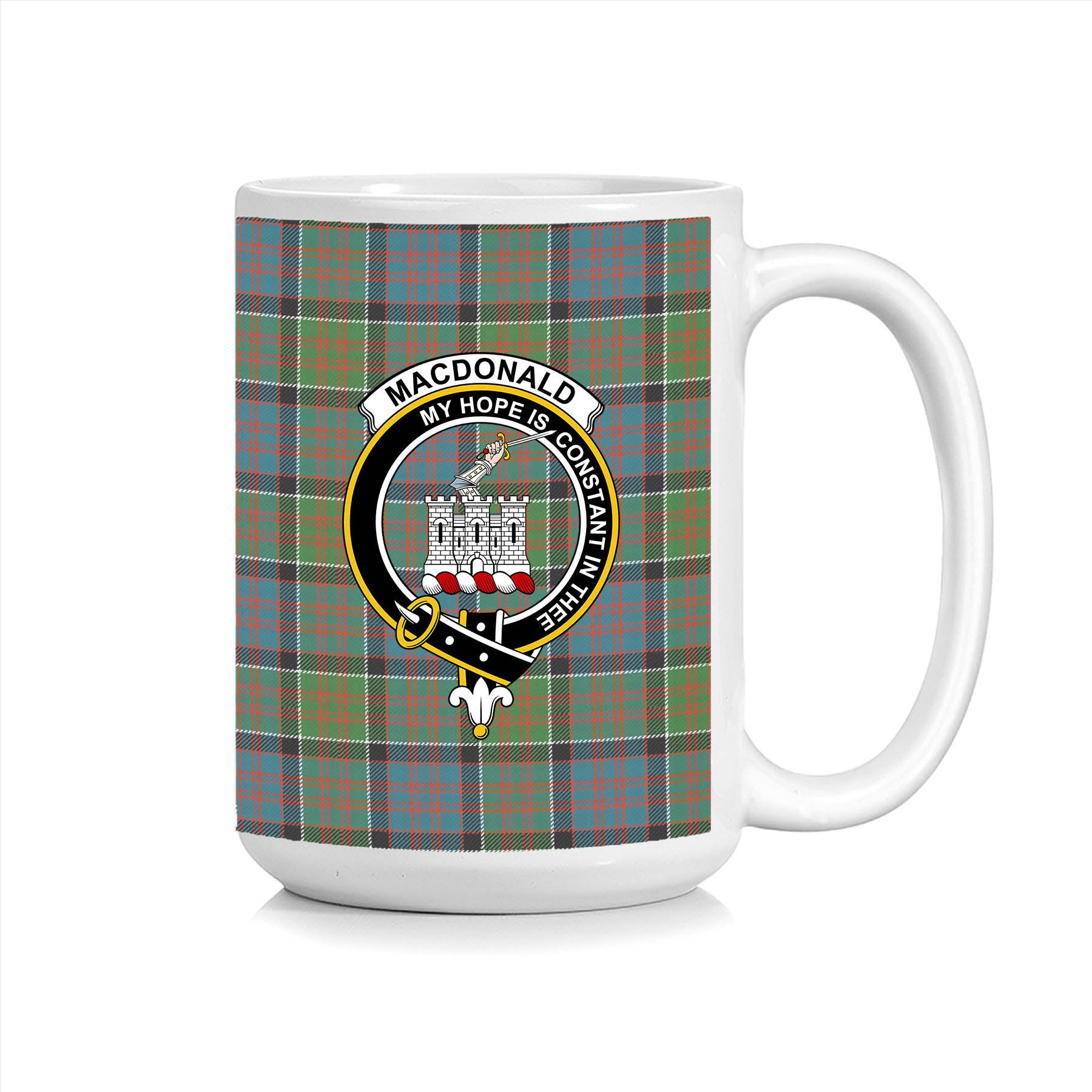 ScosTee Shop Scottish MacDonald of Clan Ranald Ancient Crest Tartan Ceramic Mug