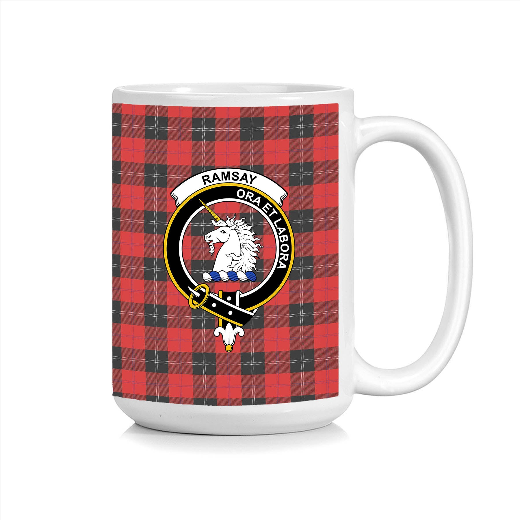 ScosTee Shop Scottish Ramsay of Dalhousie (Ramsay Red) Modern Crest Tartan Ceramic Mug
