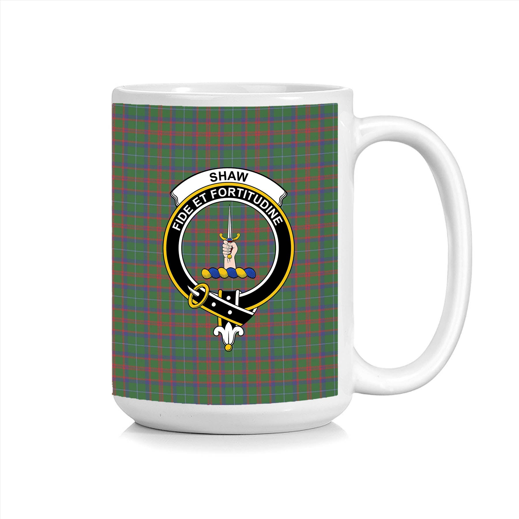 ScosTee Shop Scottish Shaw of Tordarroch Green Hunting Crest Tartan Ceramic Mug