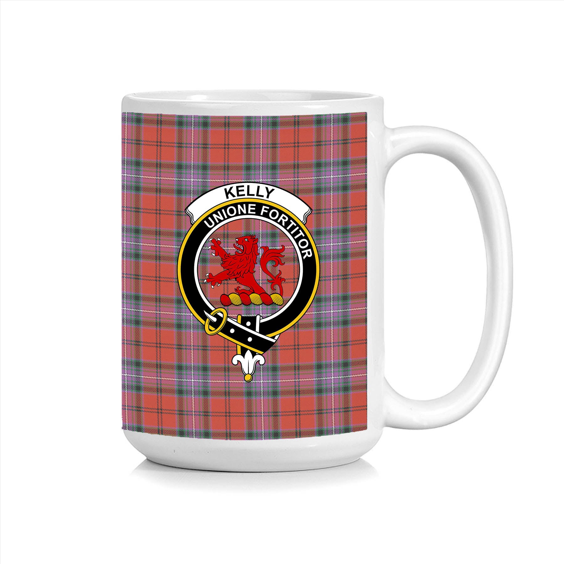 ScosTee Shop Scottish Kelly of Sleat Red Ancient Crest Tartan Ceramic Mug